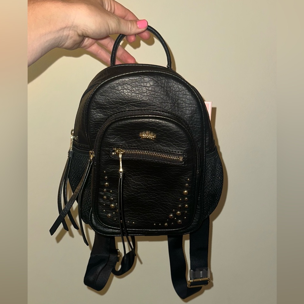 Juicy Couture Black Leather Backpack with Gold Accents